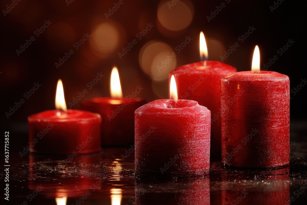 Poster red candles flicker warmly against a dark background creating a calming atmosphere for relaxation an