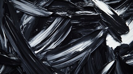 Abstract black and white paint strokes creating a dynamic fluid pattern for background usage