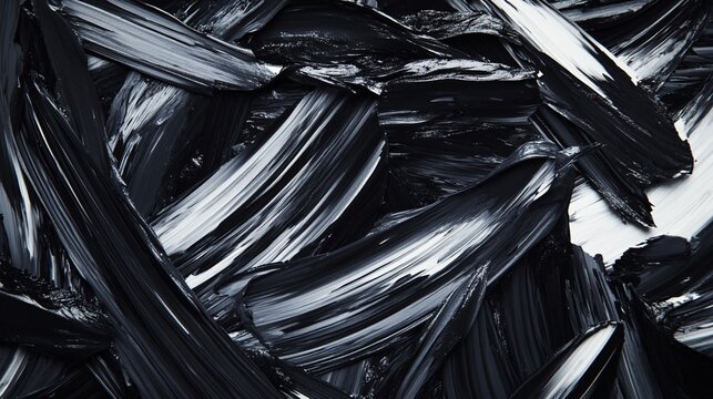 Abstract black and white paint strokes creating a dynamic fluid pattern for background usage