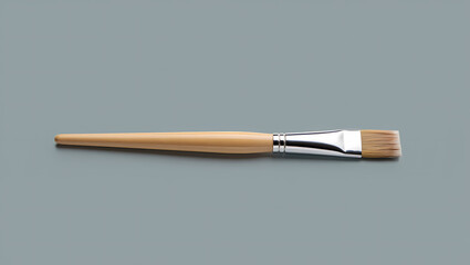 Simple Flat Head Paintbrush with Wooden Handle and Metal Ferrule on a Solid Gray Background