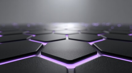 Abstract Dark Hexagon Grid with Purple Glowing Edges - Futuristic Technology Background