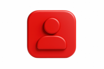 Stylized 3D Red User Icon with Rounded Corners Representing Profile and Identity