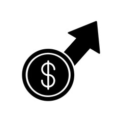 Dollar coin going up on transparent background silhouette