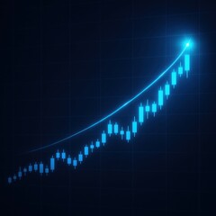 Glowing blue financial graph showing upward trend on dark background