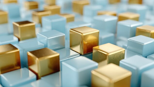 Light blue and gold cubes in a grid pattern