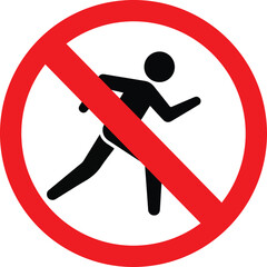 prohibition sign indicating no running allowed with red circle and diagonal line over running figure