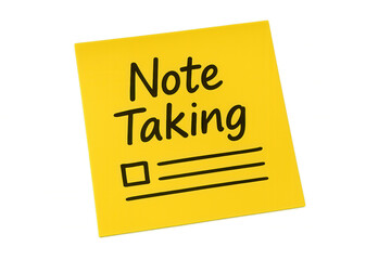 Yellow sticky note displaying note-taking layout with checkbox, writing lines, positioned on transparent background