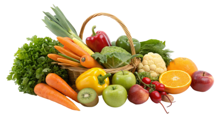 Healthy basket of fresh fruits and vegetables for a balanced and colorful diet to boost your health
