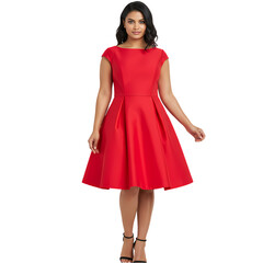 Fototapeta premium Red Dress: Elegant Fit and Flare Style for Women - Fashion Photography