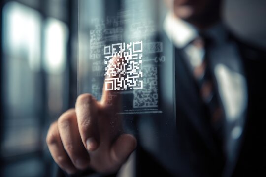 Hand interacts with a projected QR code