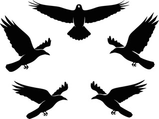Flying Bird Silhouettes in Circular Formation – Dynamic Black Vector Illustration for Stock Use