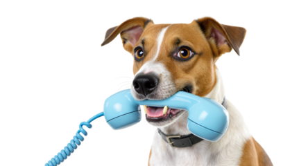 Dog Holding Phone, Cute Puppy Ready to Connect, Pet Communication Concept