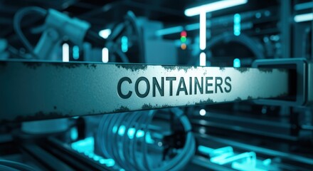 Industrial Containers Sign in a Factory: Manufacturing, Storage, and Logistics Concept, Modern Blue Tones