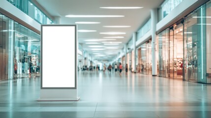 Obraz premium Blank Advertising Billboard in Modern Shopping Mall, Perfect for Retail Promotion and Marketing Campaigns