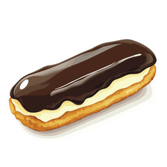 flat design of eclair pastry with chocolate glaze and custard inside vector illustration