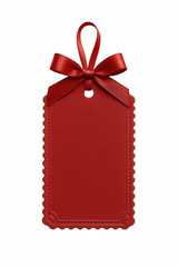 Elegant Red Gift Tag Adorned with a Luxurious Satin Ribbon Bow, Perfect for Special Occasions and Branding