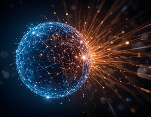 A glowing globe with interconnected lines and radiating light on a dark background design element