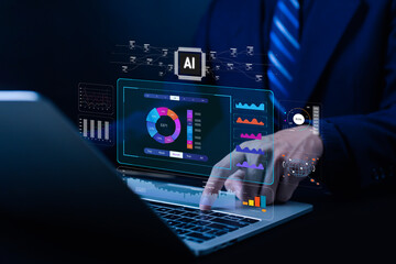 AI Technology Artificial Intelligence Humans use intelligent robot technology to create complex data sets on computers Data Mining Artificial Intelligence Machine Learning Business Analytics