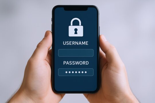 Smartphone Authentication Interface: Secure Login Process with Username and Password Fields for Enhanced Digital Security