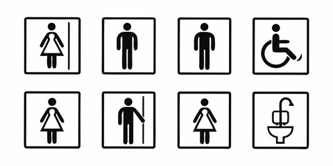 Collection of restroom and accessibility signs for public facilities