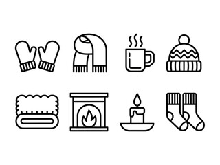 Cozy Winter Elements in Outline Style Perfect for Holiday Designs and Vector Graphics Applications
