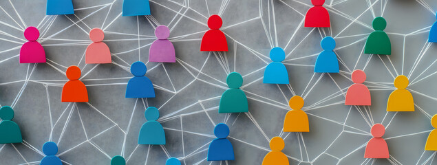 Pastel Human Node Map with Thin Connection Lines on Grid