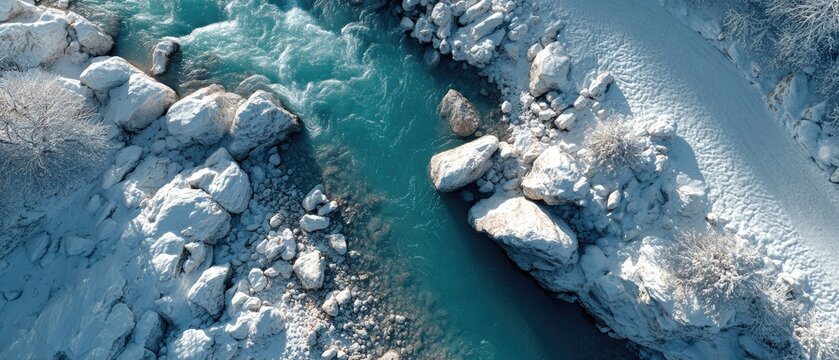 Turquoise Stream Between Rocks
