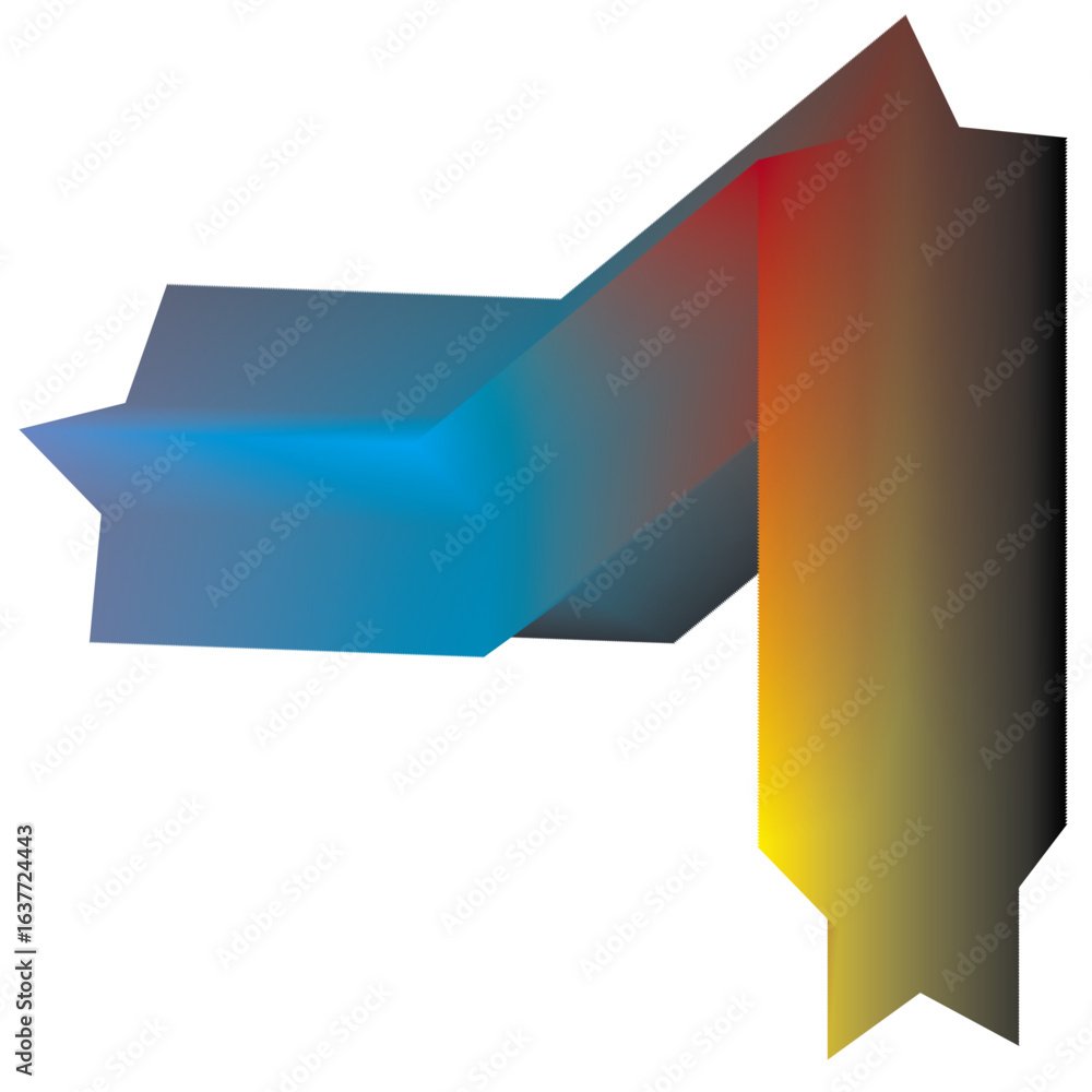 Aufkleber gradient 3d block ribbon twisting mid-air, blending from cyan to magenta with a glowing edge