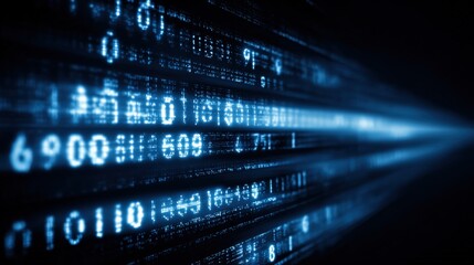 Digital Binary Code Stream Background: Futuristic Data Flow with Numbers and Symbols in Blue Tones
