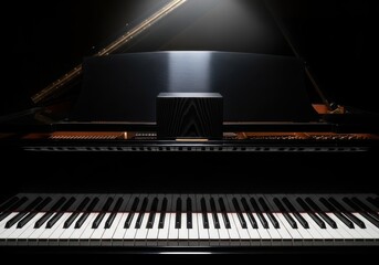 Grand piano keys with black and white ivory create a beautiful melody of classical music