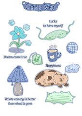 Set Cozy Illustrations Dream, Happiness, and Self-Love Sticker