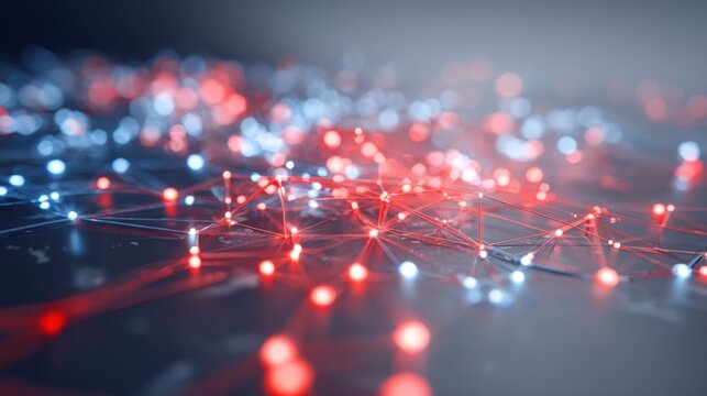 Abstract Network Connection Background with Red and Blue Glowing Nodes for Technology and Science Concepts