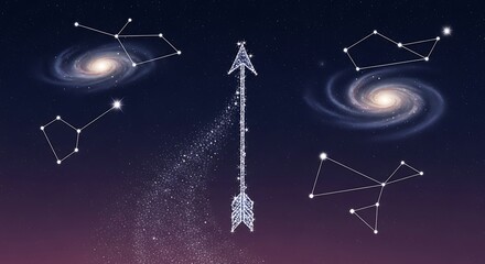 Cosmic Arrow and Constellations a Journey Through the Universe Featuring Star Clusters and Celestial Navigation Imagery for Astronomy Enthusiasts and Dreamers
