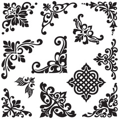set of floral design elements
