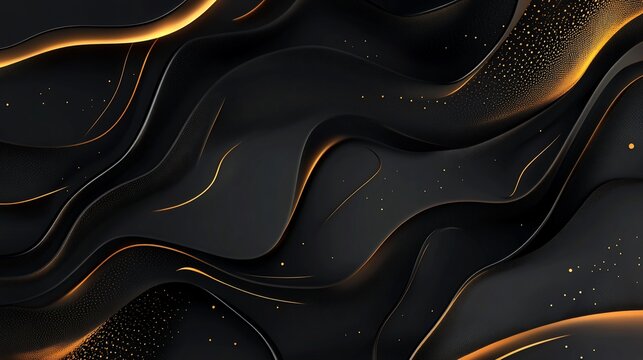 Elegant modern abstract design with black and gold fluid shapes and textures and gold dots