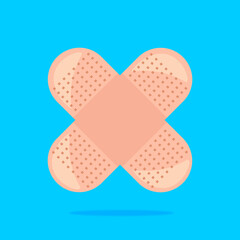 Adhesive Bandage Icon – Vector Flat Design on blue Background. Simple and clean medical graphic representing wound care, first aid, and healthcare. Ideal for hospital signage and infographics.
