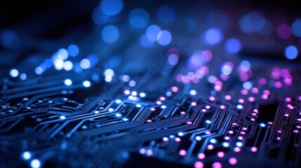 Fototapeta premium Abstract High-Tech Circuit Board Background with Glowing Nodes and Connections for Digital Innovation