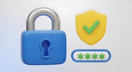 Blue Lock, Shield, and Password Theme with Checkmark