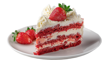 White chocolate strawberry yogurt cake decorated with fresh fruits and chocolate chunk on wood table. Delicious and sweet pink cake for Valentines or birthday party. Homemade bakery concept.