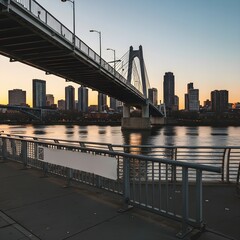 Fototapeta premium Small Sign Billboard Mockup on a Waterfront Pier at Sunset