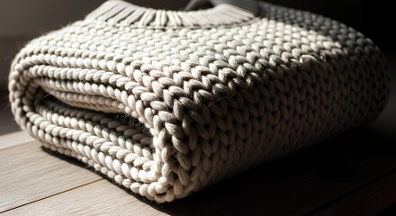 Blank white knitted wool blanket with deep shadow mockup