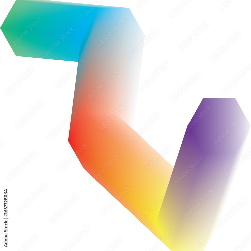 Poster minimalist prism-like ribbon in twisting form, featuring a seamless rainbow gradient and soft light 