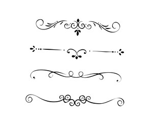 text dividers doodle set. Wedding decorative elements. Divider ornament, borders, floral, vintage line separators. Hand drawn vector illustration isolated on white background. Set page dividers.