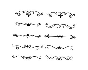 Obraz premium text dividers doodle set. Wedding decorative elements. Divider ornament, borders, floral, vintage line separators. Hand drawn vector illustration isolated on white background. Set page dividers.