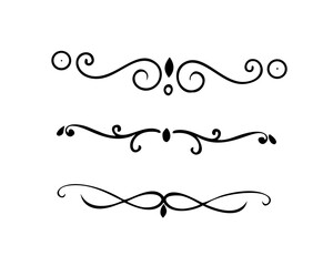 text dividers doodle set. Wedding decorative elements. Divider ornament, borders, floral, vintage line separators. Hand drawn vector illustration isolated on white background. Set page dividers.