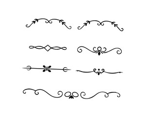 Obraz premium text dividers doodle set. Wedding decorative elements. Divider ornament, borders, floral, vintage line separators. Hand drawn vector illustration isolated on white background. Set page dividers.