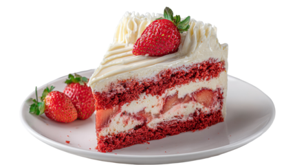 White chocolate strawberry yogurt cake decorated with fresh fruits and chocolate chunk on wood table. Delicious and sweet pink cake for Valentines or birthday party. Homemade bakery concept.