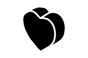 The image is a minimalist, black and white, isometric illustration of a heart. The heart is depicted in a three-dimensional style, showing its front face and a curved side