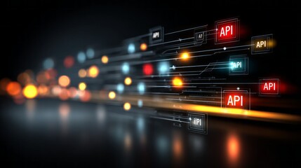 Futuristic digital interface with glowing connections and data streams created for advanced technology applications