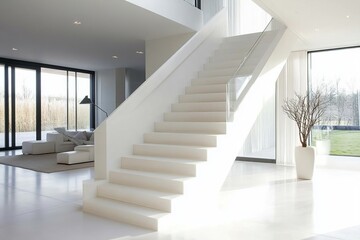 Obraz premium Modern Minimalist White Staircase in Luxury Home
